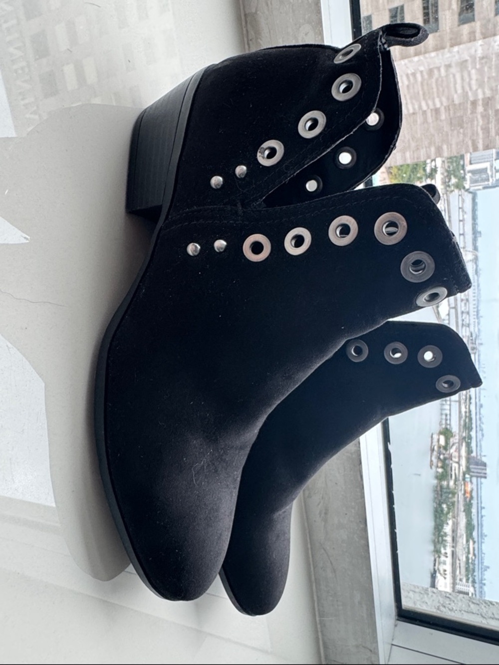 Sam Edelman Black Suede Grommet Cutout Ankle Booties